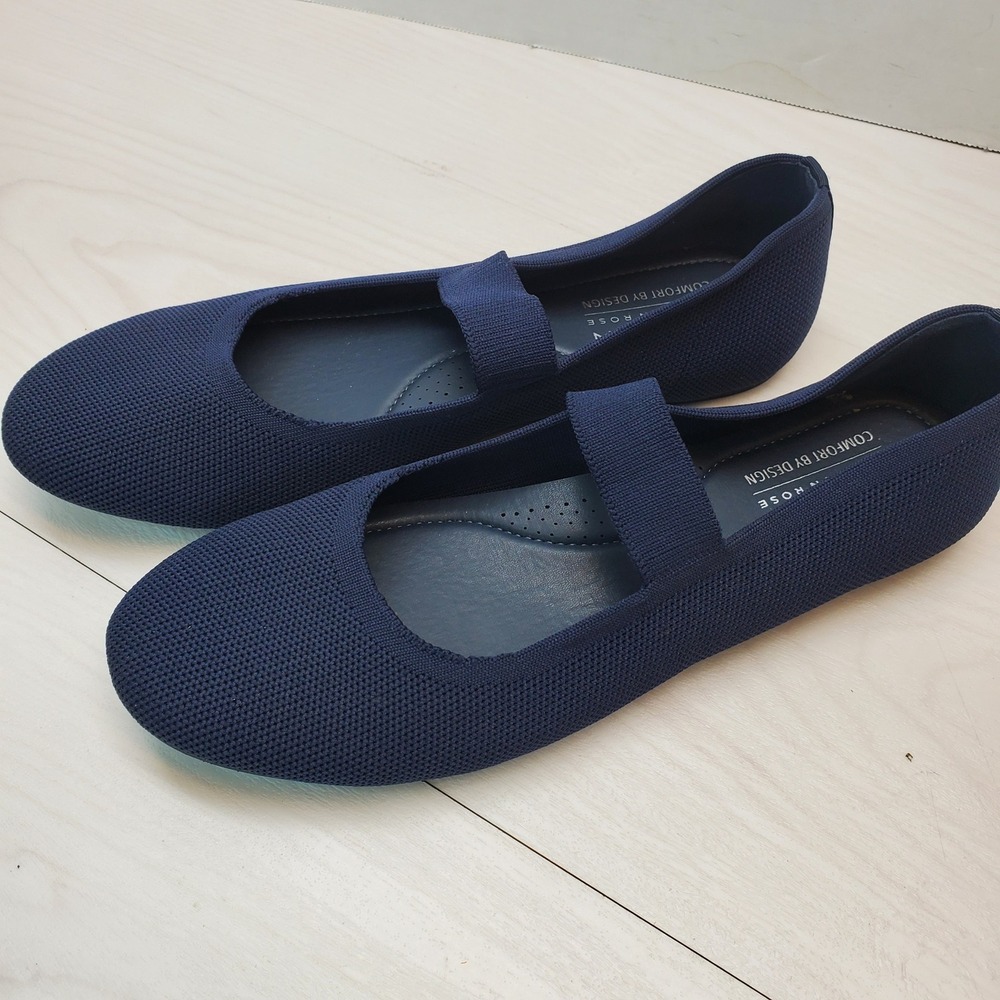 Taryn by Taryn Rose Oclay Navy Blue Knit Mary Jane Flats Shoes Womens 8.5